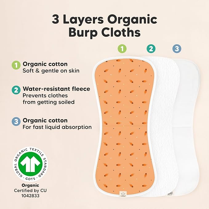 Organic Burp Cloths Baby Boy & Girl - 5-Pack Super Absorbent Cotton Burping Cloths for Babies, Soft & Plush Newborn Spit Up Rags, Infant Towels for Milk Spit Up, Unisex, Large 21" x 10" (Cosmo)