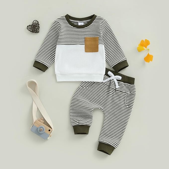CIYCUIT Toddler Baby Boy Outfits Striped Sweatshirt Pants Clothes Set