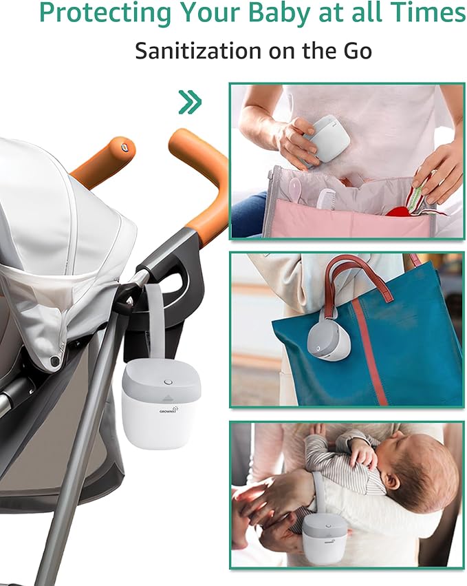 GROWNSY Pacifier Sanitizer Portable, UV Light Sanitizer on The Go, USB Charging Sanitizer Case, Mini Pacifier Sanitizer 99.99% Cleaned in 59 Seconds (White)