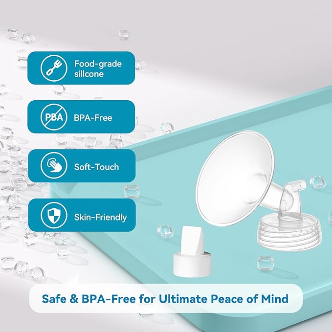 4PCS 24mm Breast Pump Flanges, Duckbill Valves Compatible with Spectra S1/S2/9Plus/Synergy Gold, Motif Luna, Wide-Mouth Bottle Fit, Breast Pump Accessories