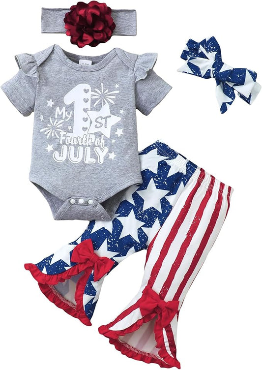 SUNNY PIGGY Newborn Baby Girl Clothes Infant Outfits Romper Floral Fall Outfit Bell Bottoms Pant Sets Hat Headband Flowerpant