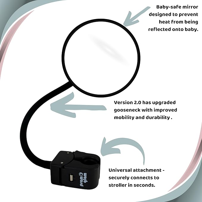 Stroller Mirror Upgraded Version 2.0- See Baby’s Face on Walks. Rear View Mirror for Prams and Strollers. Universal Stroller Accessory for Safety and Connection.