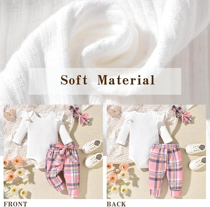 Aalizzwell Preemie Newborn Infant Baby Girls Clothes Ribbed Romper Bodysuit Pants Set Fall Winter Outfits