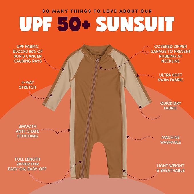 SwimZip Boys' Long-Sleeve UPF 50+ Swimsuit for Baby, Toddler, & Little Boys