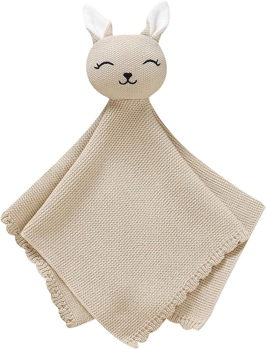 LAWKUL Bunny Lovey Baby Blanket Soft Cuddly Security Blanket Knit Snuggle Comfort for Newborns Toddler Boy Girl Camel 16x16in