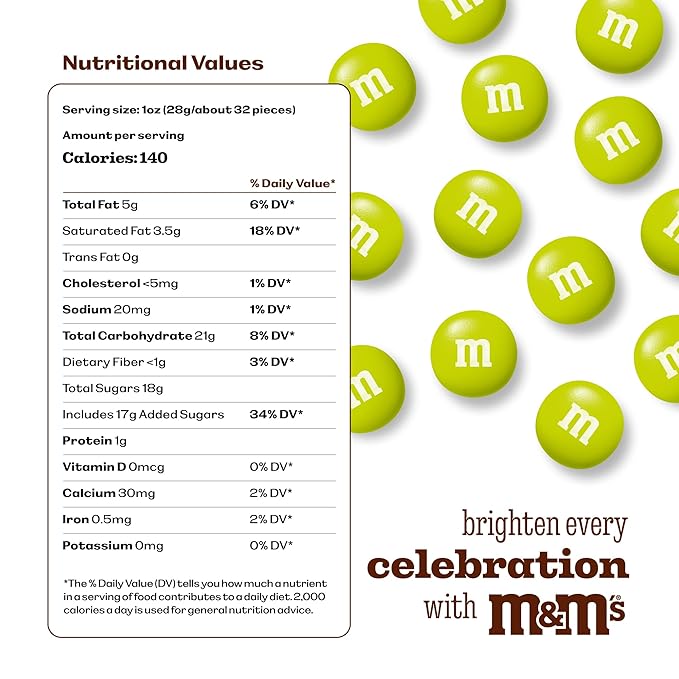 M&M’S WORLD Electric Green Milk Chocolate Candy - 2lbs of Bulk Chocolate Candy in a Resealable Pack for Birthdays, Graduations, St. Patrick's Day Celebrations, and More