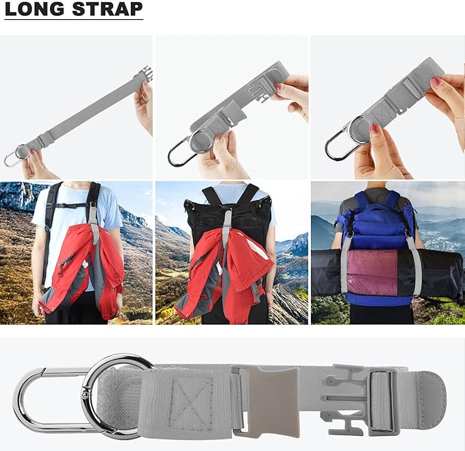 Elastic Jacket Gripper with D-Ring Hook and Buckle, ZINZ D-Ring Hook Baggage Suitcase Straps Belts Travel Accessories, Makes Your Hands Free