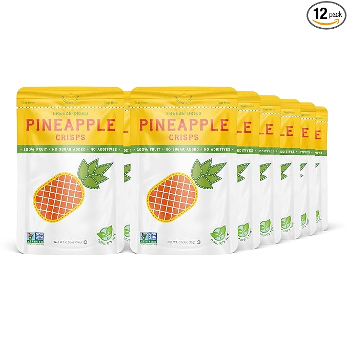 Nature’s Turn Freeze-Dried Pineapple Crisps – Healthy, Gluten-Free, Crispy & Delicious, Plant-Based Snack, Ideal for Cereal, Smoothies, School Lunches, & On-the-Go, Pack of 12 (0.53 oz Each)