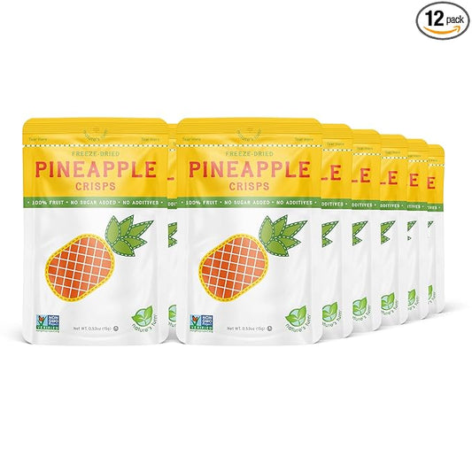 Nature’s Turn Freeze-Dried Pineapple Crisps – Healthy, Gluten-Free, Crispy & Delicious, Plant-Based Snack, Ideal for Cereal, Smoothies, School Lunches, & On-the-Go, Pack of 12 (0.53 oz Each)