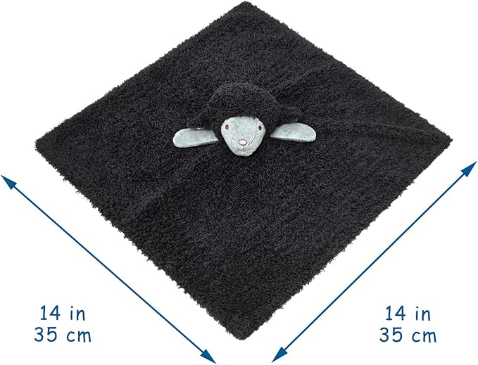 Baby Black Lamb Soft Stuffed Animal Security Blanket, Plush Sheep Character Lovey Blanket, Baby Shower/Nursery Gift, Newborn Infant Toddler Snuggle Blankie for Boys Girls, 14 Inches