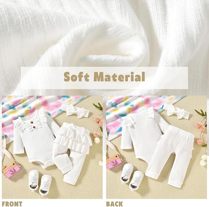 Aalizzwell Preemie Newborn Infant Baby Girls Clothes Ribbed Bodysuit Pants Set Fall Winter Outfits