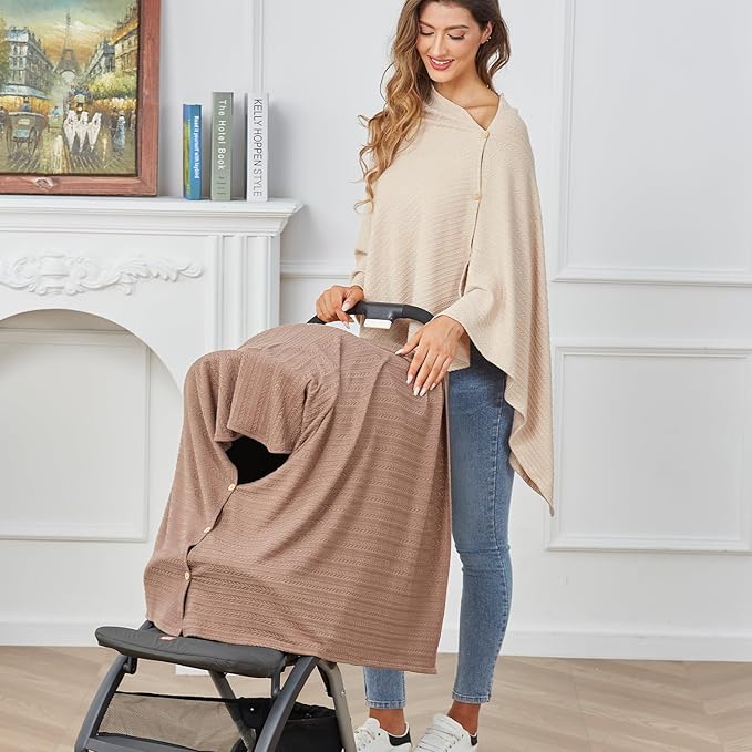 Nursing Cover for Baby Breastfeeding, Knit Breastfeeding Cover, Warm Cozy Swaddle, Breathable and Soft, Wide Neck with Stretch for Easy View (Grey)