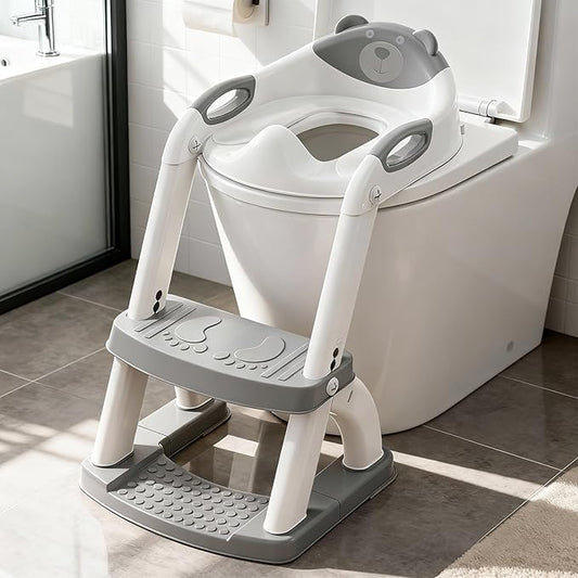 Potty Training Seat, SKYROKU Upgrade Toddler Toilet Seat for Kids Boys Girls, 2 in 1 Potty Training Toilet, Splash Guard Anti-Slip Pad Step Stool,New Sector-Shape Stabilized Base (Grey)