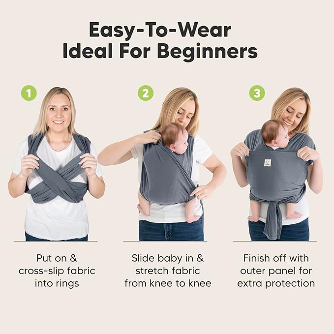 KeaBabies Baby Wrap Carrier Ring Sling - Easy to Wear, Adjustable D-Lite Baby Carrier Newborn to Toddler, Infant Carrying Shirt, Hands Free Bonding, Breathable Fabric Wearing Wrap (Midnight Gray)