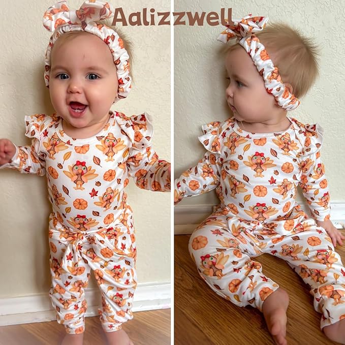 Aalizzwell Preemie Newborn Infant Baby Girls Clothes Ribbed Romper Bodysuit Pants Set Fall Winter Outfits
