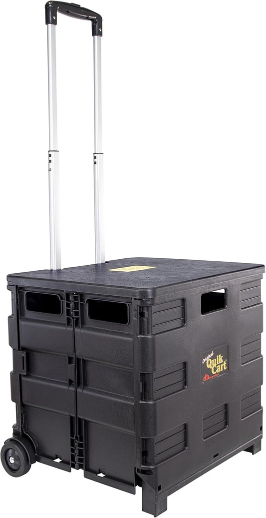 dbest products Quik Cart Collapsible Rolling Crate on Wheels for Teachers Tote Basket 80 lbs Capacity, Made from Heavy Duty Plastic Used as a Seat, Black