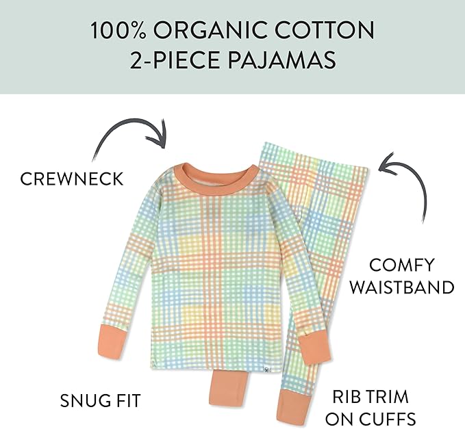 HonestBaby baby-girls 2-piece Pajamas Sleepwear Pjs 100% Organic Cotton for Baby, Toddler, Kids, Girl