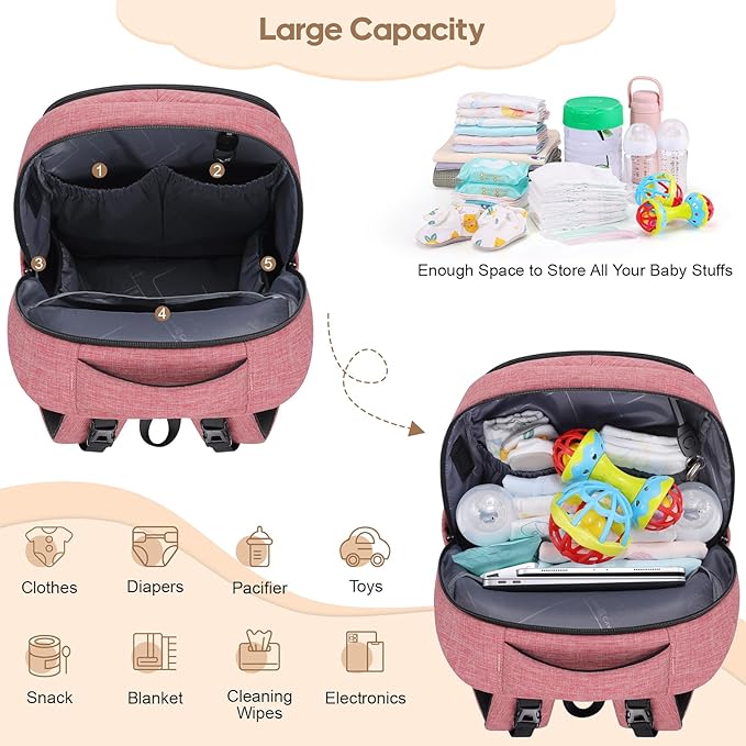 Diaper Bag Backpack, Multi function Baby Bag with Portable Changing Pad, Pacifier Holder,Waterproof Diaper Bags with USB Charging Port,Baby Essentials Perfect Baby Shower Gifts for Mom, Dad, Newborn