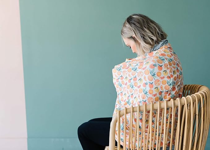 Baby Car Seat Cover Canopy and Nursing Cover Multi-Use Stretchy 5 in 1 Gift Citrus by Copper Pearl