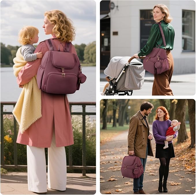 CEI-CEI Neoprene Diaper Bag Backpack Stylish Baby Maternity Bags Travel Tote for Mom with Insulated Pockets, Changing Pad, Stowable Shoulder Strap