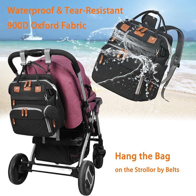 Baby Diaper Bags with Changing Station, Waterproof Diaper Bag Backpack for Moms Dads with USB Charging Port, Baby Shower Gifts, Large Capacity diaper backpack, Black