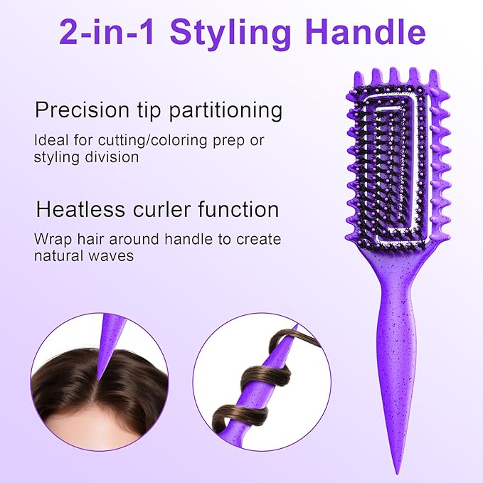 Curly Hair Brush, Curl Defining Brush with Soft Boar Bristles Detangling Tangled Glides, Wide-Teeth Design Effortlessly Shaping & Defining Curls, Curling Definer for Wet & Dry Hair (Purple)