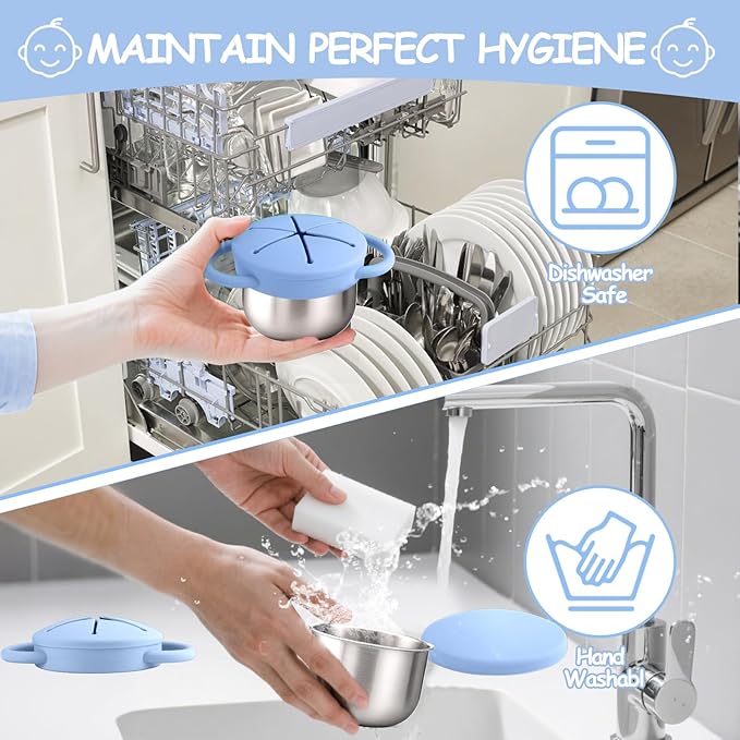 Mity rain 1 Pack Stainless Steel Snack Containers for Toddlers with Spill-Proof Silicone Lids & Handles - 3-in-1 Baby Snack Cups, No-Spill Toddler Snack Box, Perfect for On-the-Go Healthy Eating