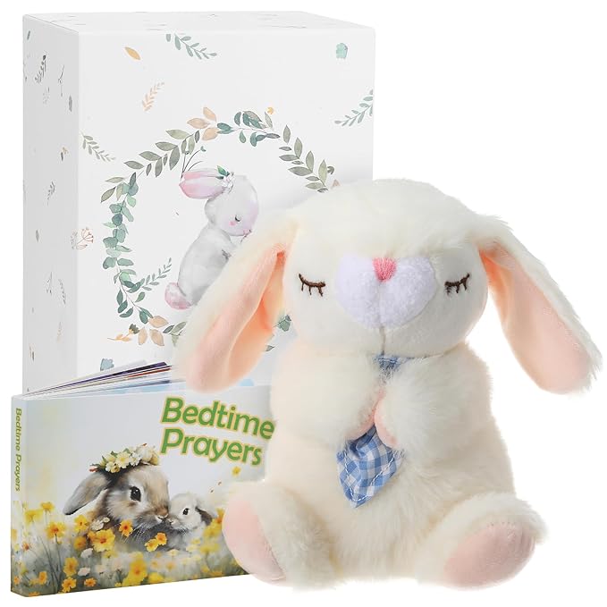 Baptism Gifts for Boys and Newborn Baby, 7" Praying Bunny Plush Toy and Bedtime Blessing Book in Keepsake Gift Box, Christening Gifts Set, Ideal Easter Gifts for Kids