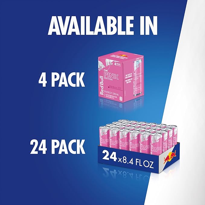 Red Bull Pink Edition Energy Drink, Wild Berries, 8.4 fl. oz., Pack of 4 cans, with 80mg Caffeine, Taurine & B Vitamins