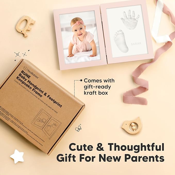 Personalized Baby Hand and Footprint Kit, Quick Dry Clay - Newborn Keepsake Feet and Handprint Kit, Nursery Picture Frame, New Mom Gifts for Baby Showers & Registry (Petal Pink)