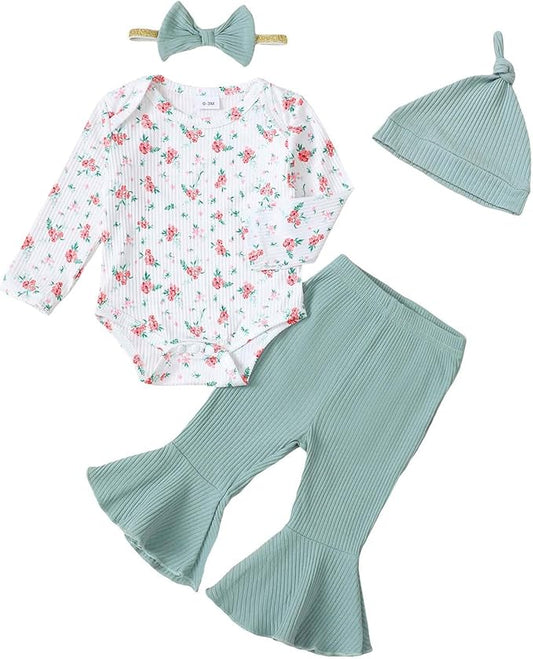 Renotemy Newborn Baby Girl Clothes Outfits Infant Romper Ruffle Floral Pants Cute Toddler Baby Girl Clothes Set