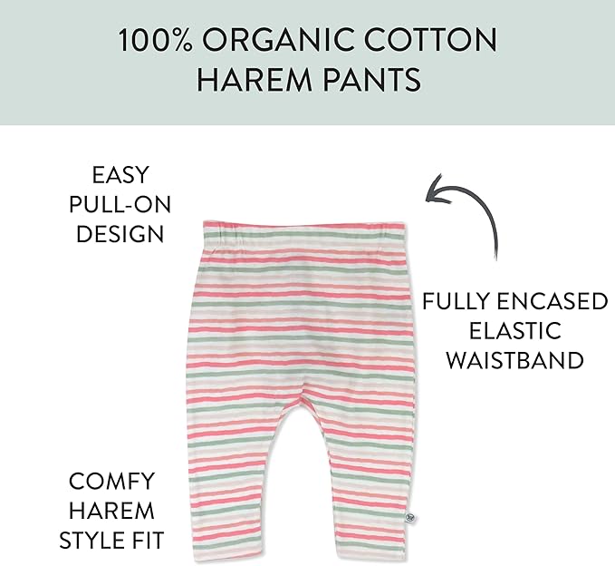 HonestBaby Unisex-Baby Multipack Harem Pants Roomy Fit Pull on Bottoms 100% Organic Cotton for Baby Boys, Girls