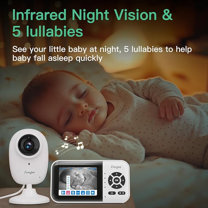 Smart Video Baby Monitor with Camera and Audio,Dual Mode,WiFi On/Off Switch,2.8inch Display,App,1080p Camera,1500ft Long Range,Night Vision,2-Way Talk,AI Baby Growth Album Function