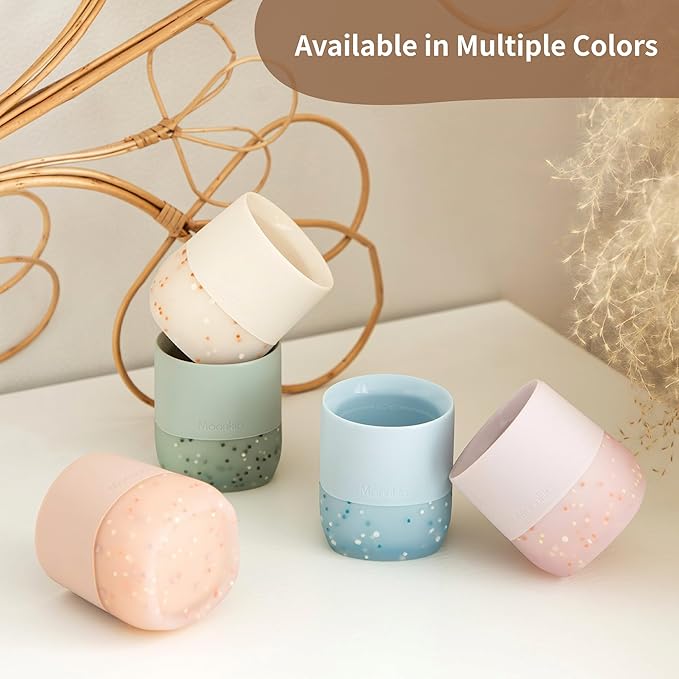 Moonkie Silicone Baby Cups 4 Months+ | Tiny Open Training Cups for Infants with Confetti Sprinkles | Baby-Led Weaning Essential | 2 oz (Blush/Soft Lilac, 2 Pack)