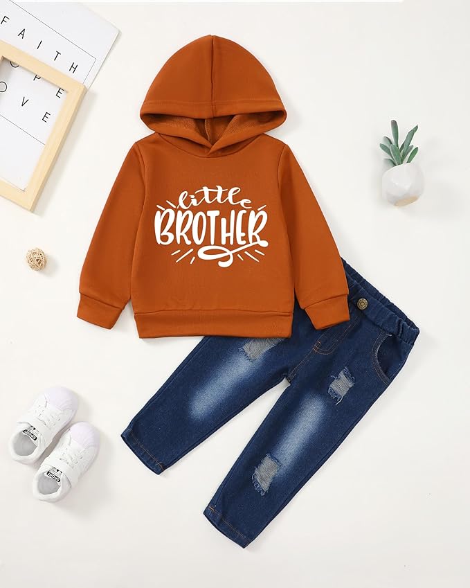 NZRVAWS Baby Boy Clothes Toddler Boy Outfit 2 3 4T 6 12 18 24 Month Fall Winter Hoodie Ripped Jeans Clothing