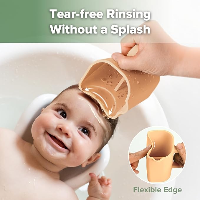 haakaa Gentle Pour Bath Rinse Cup | Food Grade Silicone Shampoo & Body Washing Rinser Cup for Kids with Easy Grip Handle - Coral