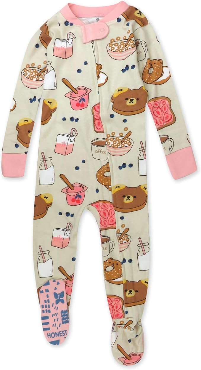 HonestBaby Non-Slip Footed Pajamas One-Piece Sleeper Zip-Front Pjs 100% Organic Cotton for Baby Girls