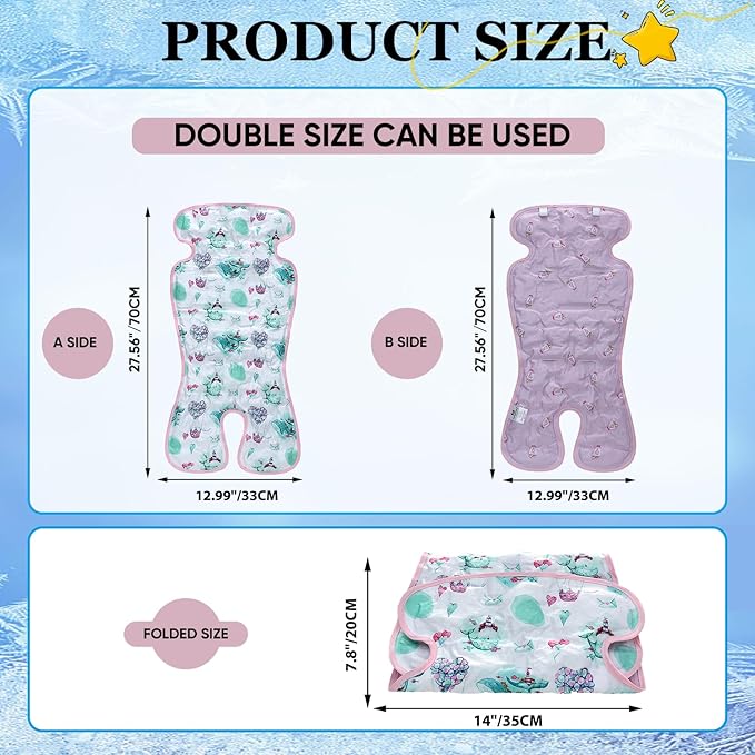 Miracle Baby Gel Car Seat Cooler Pad - Universal Double Sided Cooling Mat for Stroller, Infant Seat & Dining Chair | Summer Ice Cushion | Baby Safety Seat Liner | 1-Pack