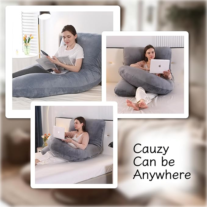 Pregnancy Pillow, Full Body Maternity Pillow 57 inch, with Removable Washable Cover - Sleep Support for Legs, Back, Neck, Shoulder, HIPS, Belly for Pregnent Women, Velvet Cover(Dark Grey)