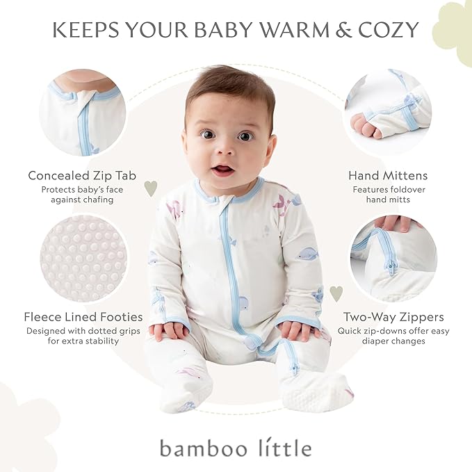 Bamboo Little Soft Baby Footie Pajamas, Baby Clothes, Newborn Sleepers, 95% Viscose and 5% Spandex, 0-24 Months