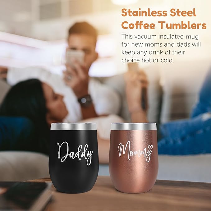 New Mom Gifts for Women, Top Pregnancy Gifts with Mom and Dad Tumbler Set for First Time Moms, Expecing Parents to Be, Gender Reveal, Baby Shower, Best Baby Gifts for Boys Girls Neutral
