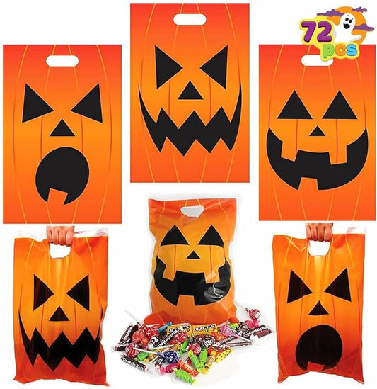 JOYIN 72 Pcs Halloween Goodie Bag, Pumpkin Plastic Candy Bags for Kids trick or treating, Halloween Jack o' Lantern Trick or Treat Bags for Snacks Party Favors, Treats Party Supplies