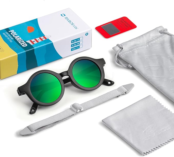 RIVBOS Baby Wrap Polarized UV400 Sunglasses - Soft Frame with Secure Strap for Infant and Newborn (0-24 Months) RBK069