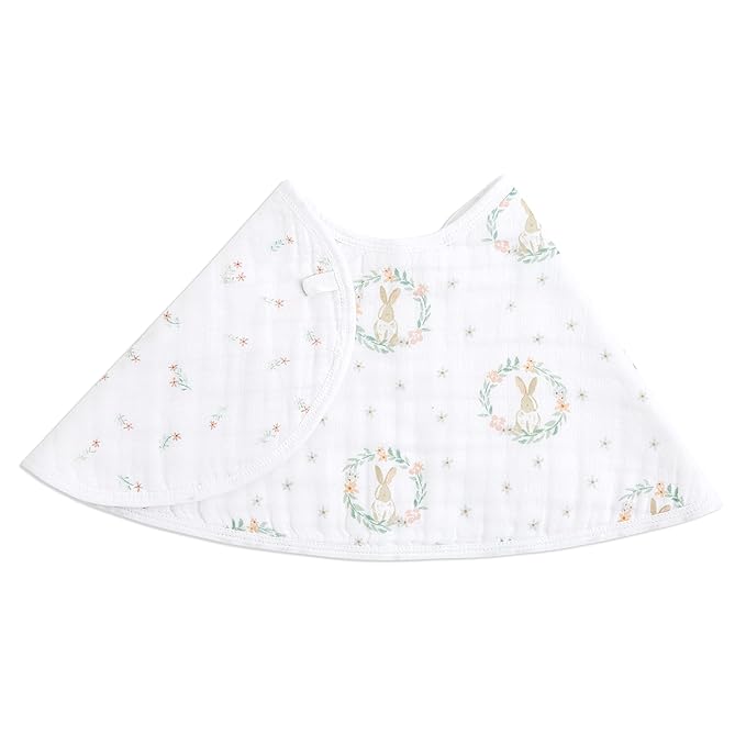aden + anais Essentials Burpy Bib, 100% Cotton Muslin, Soft Absorbent 4 Layers, Multi-Use Burp Cloth and Bib, 22.5" X 11", Single, Blushing Bunnies
