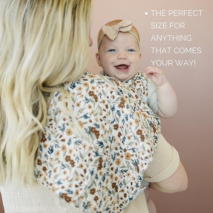 Mebie Baby Burp Cloths, Floral Print 3-Pack, Muslin Burp Cloth Set for Spit Up, Drool, and More, Boho Burp Cloths for Baby Boy and Girl, Baby Must Haves for Registry Lists and Gifts for Newborns