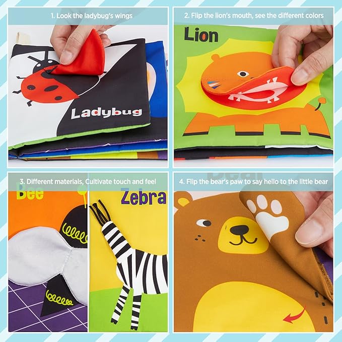 beiens Soft Baby Books, High Contrast Black and White Books NonToxic Fabric Touch and Feel Crinkle Cloth Books Early Educational Stimulation Toys for Infants Toddlers, Baby Girl & Baby Boy Gift Animal