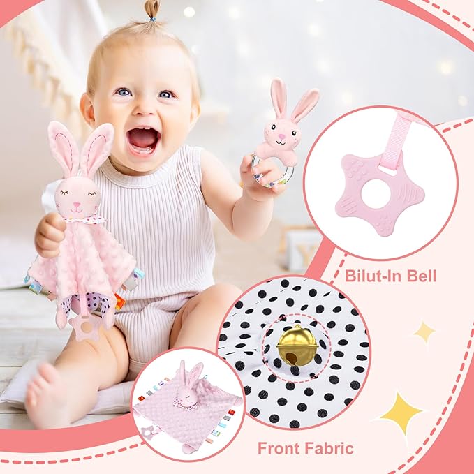 Baby Girl Gifts Newborn Gift Set, Baby Girl Newborn Essentials Gift Basket, Multiple Pieces Baby Girl Gift Basket with Baby Bunny Handbell, Baby Blanket, Keepsake Milestone, Bunny Toy, Baby Socks