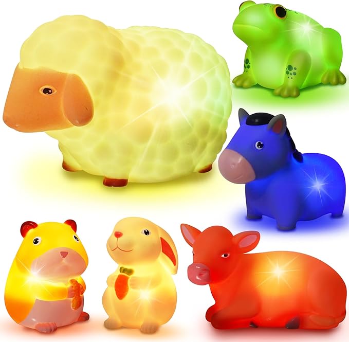 Bath Toys for Toddlers 1-3: 6 PCS Light-Up Farm Animal Bath Toy Set, Baby Bath Toys, Bathtub Pool Bath Toy for Kids, Christmas Birthday Gifts for Boys & Girls Ages 1 2 3+ Years Old