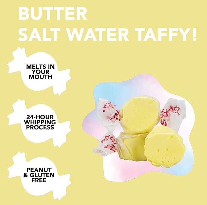 Taffy Town Saltwater Taffy - Butter | Gourmet | Nougat-Style Candy | Soft & Delicious | Summer Snack Treats | Party Good Candies | 2.5lbs