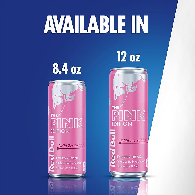 Red Bull Pink Edition Energy Drink, Wild Berries, 8.4 fl. oz., Case of 24 cans, with 80mg Caffeine, Taurine & B Vitamins